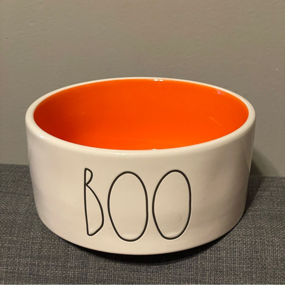 Rae Dunn Halloween BOO 6" Pet Bowl Cat Dog Food Water White/Orange